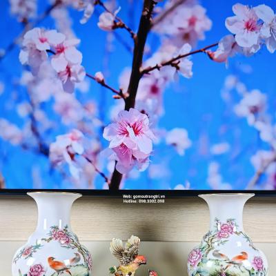 Cặp Bình Sứ Hoạ Tiết Chim - Hoa Mẫu Đơn Cao Cấp